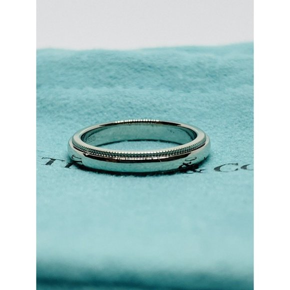 TIFFANY & CO PLATINUM 950 Double MILGRAIN WEDDING BAND 3MM SIZE 4 - Picture 8 of 8
